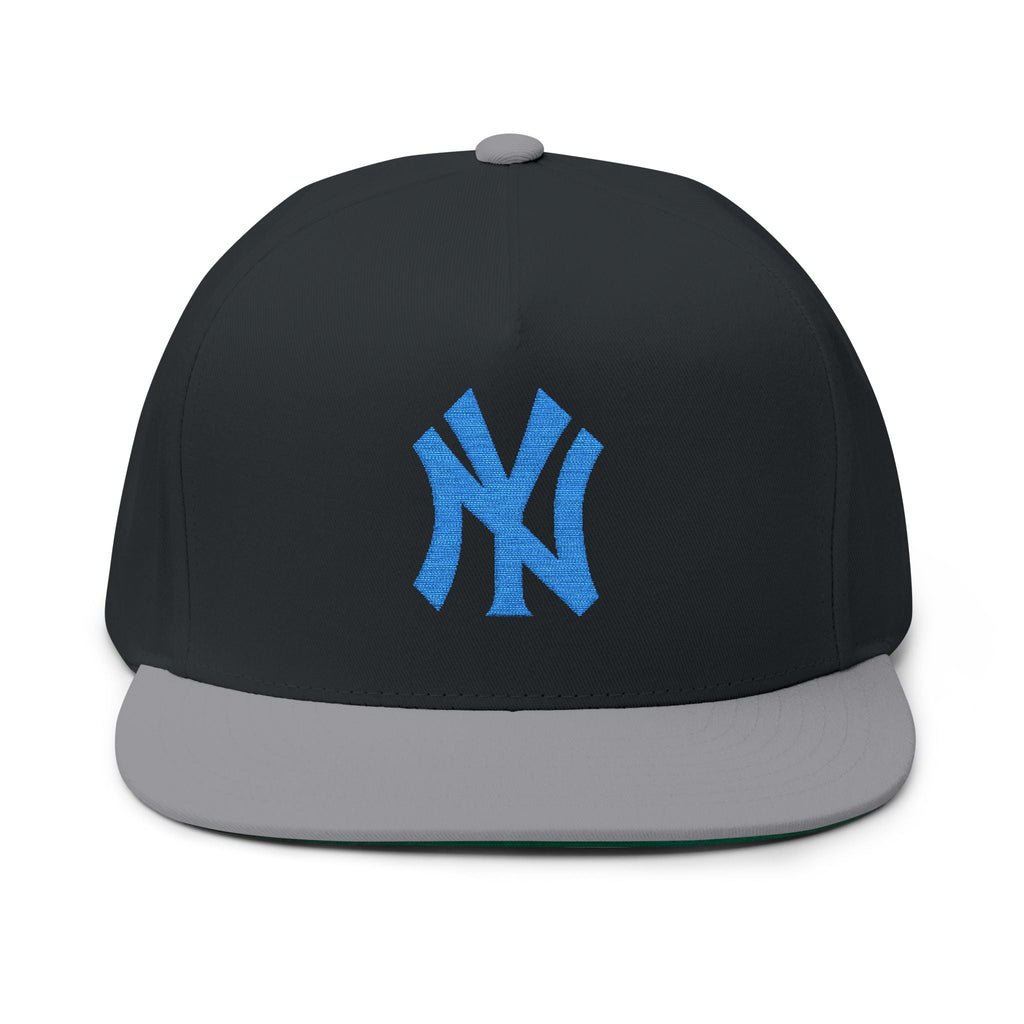 Embroidered Flat Bill Cap — Blue NY Logo Snapback Hat - Etna Gift