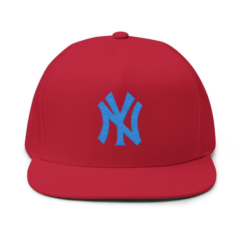 Embroidered Flat Bill Cap — Blue NY Logo Snapback Hat - Etna Gift