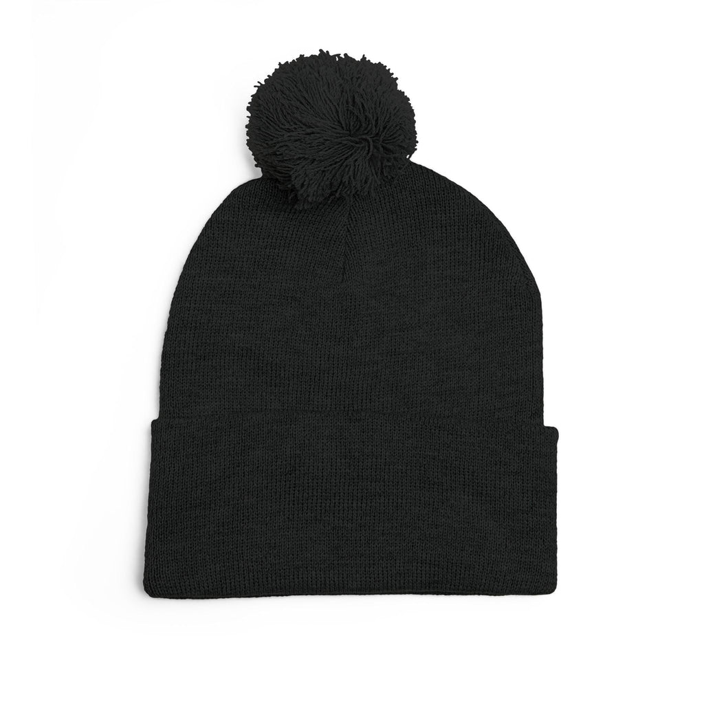 Embroidered Pom - Pom Knit Beanie — Grey Winter Hat with Pink NY Logo - Etna Gift