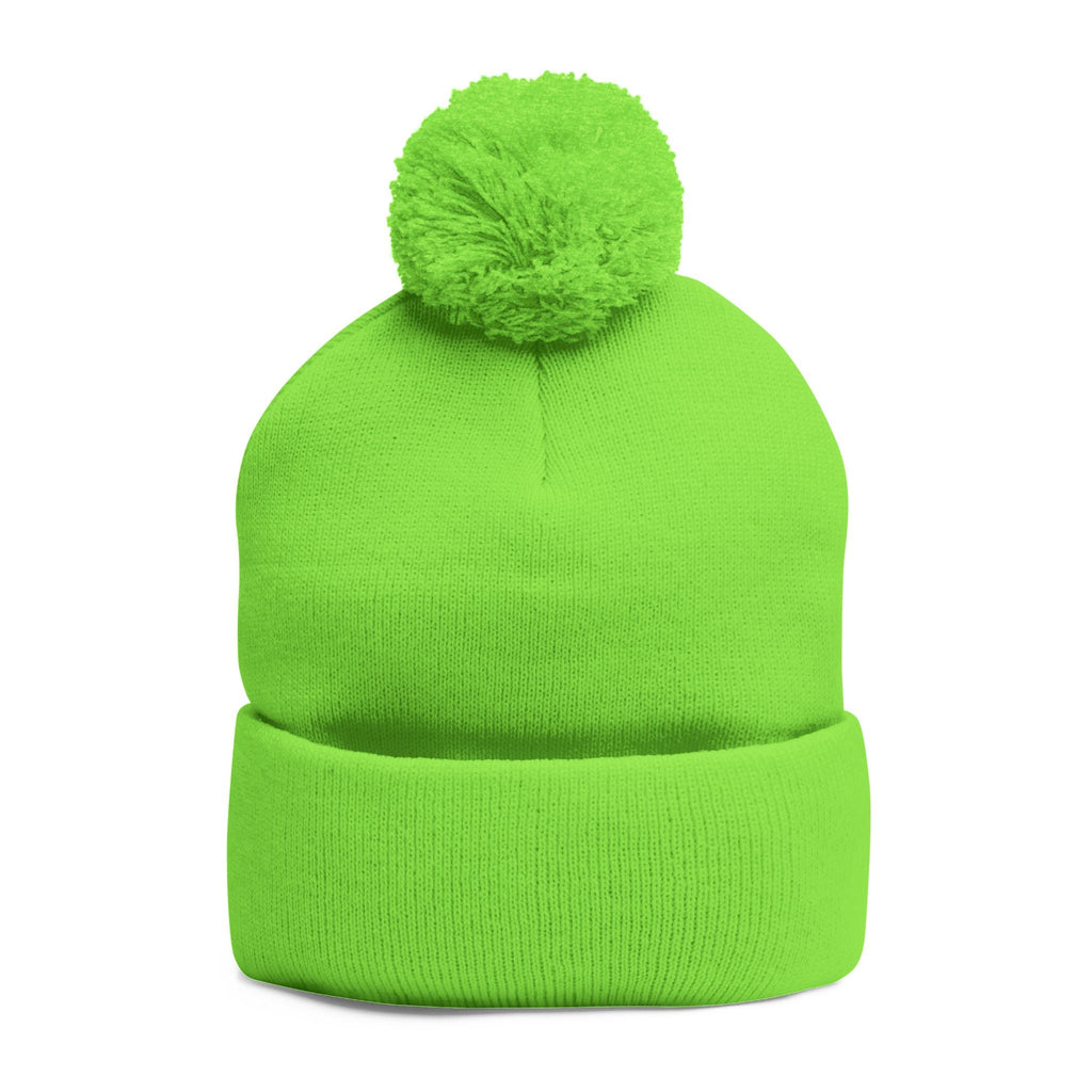 Embroidered Pom - Pom Knit Beanie — Grey Winter Hat with Pink NY Logo - Etna Gift