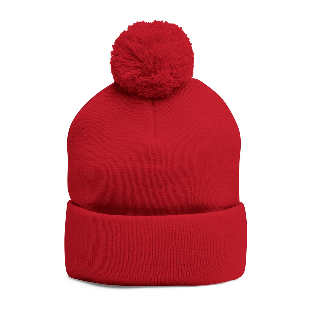 Embroidered Pom - Pom Knit Beanie — Grey Winter Hat with Pink NY Logo - Etna Gift