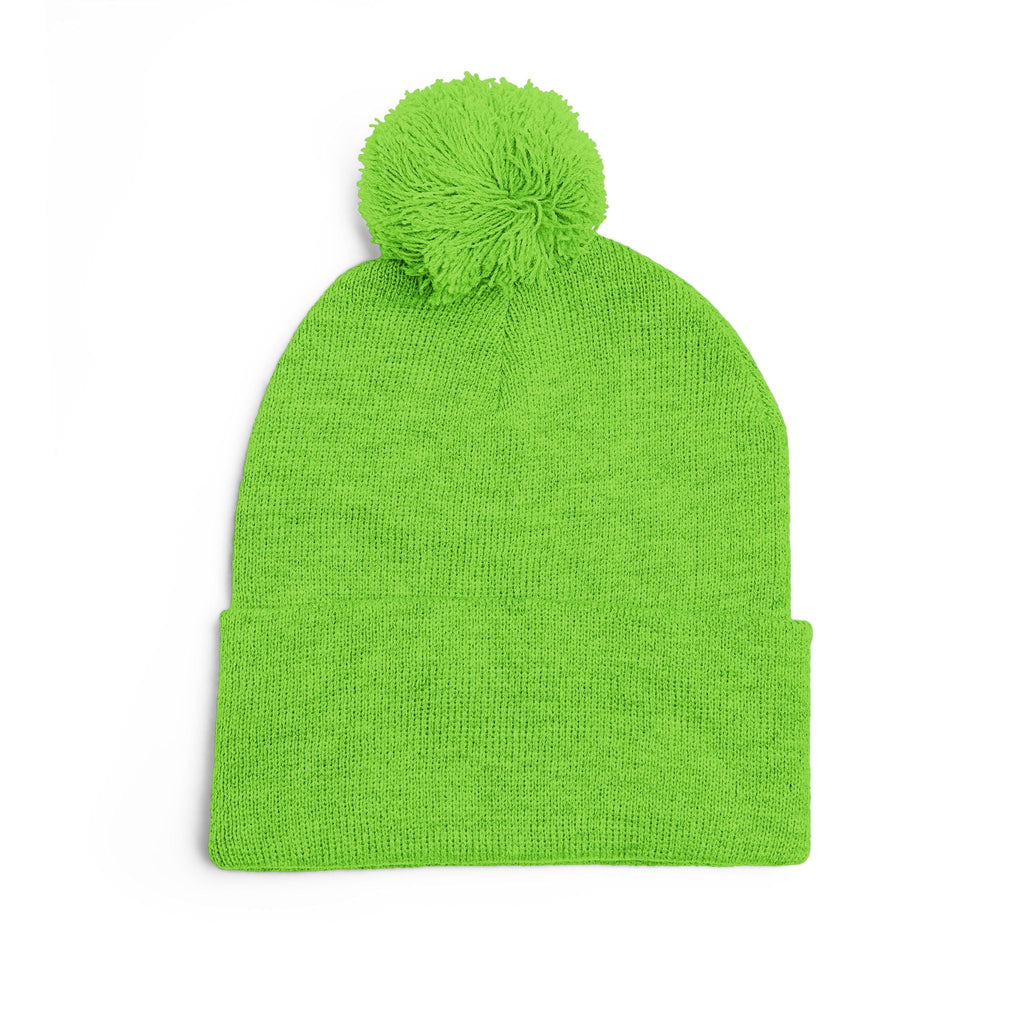 Embroidered Pom - Pom Knit Beanie — Grey Winter Hat with Pink NY Logo - Etna Gift
