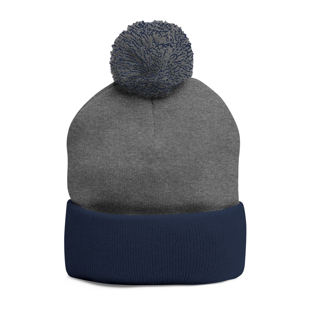 Embroidered Pom - Pom Knit Beanie — Grey Winter Hat with Pink NY Logo - Etna Gift