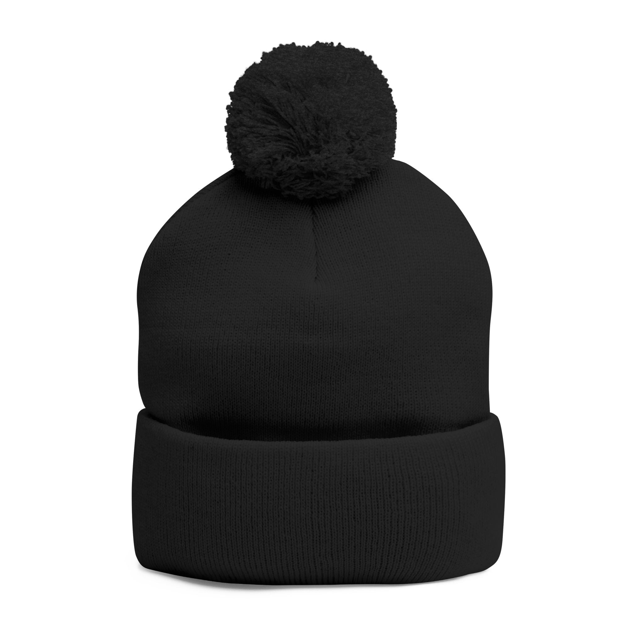 Embroidered Pom - Pom Knit Beanie — Grey Winter Hat with Pink NY Logo - Etna Gift