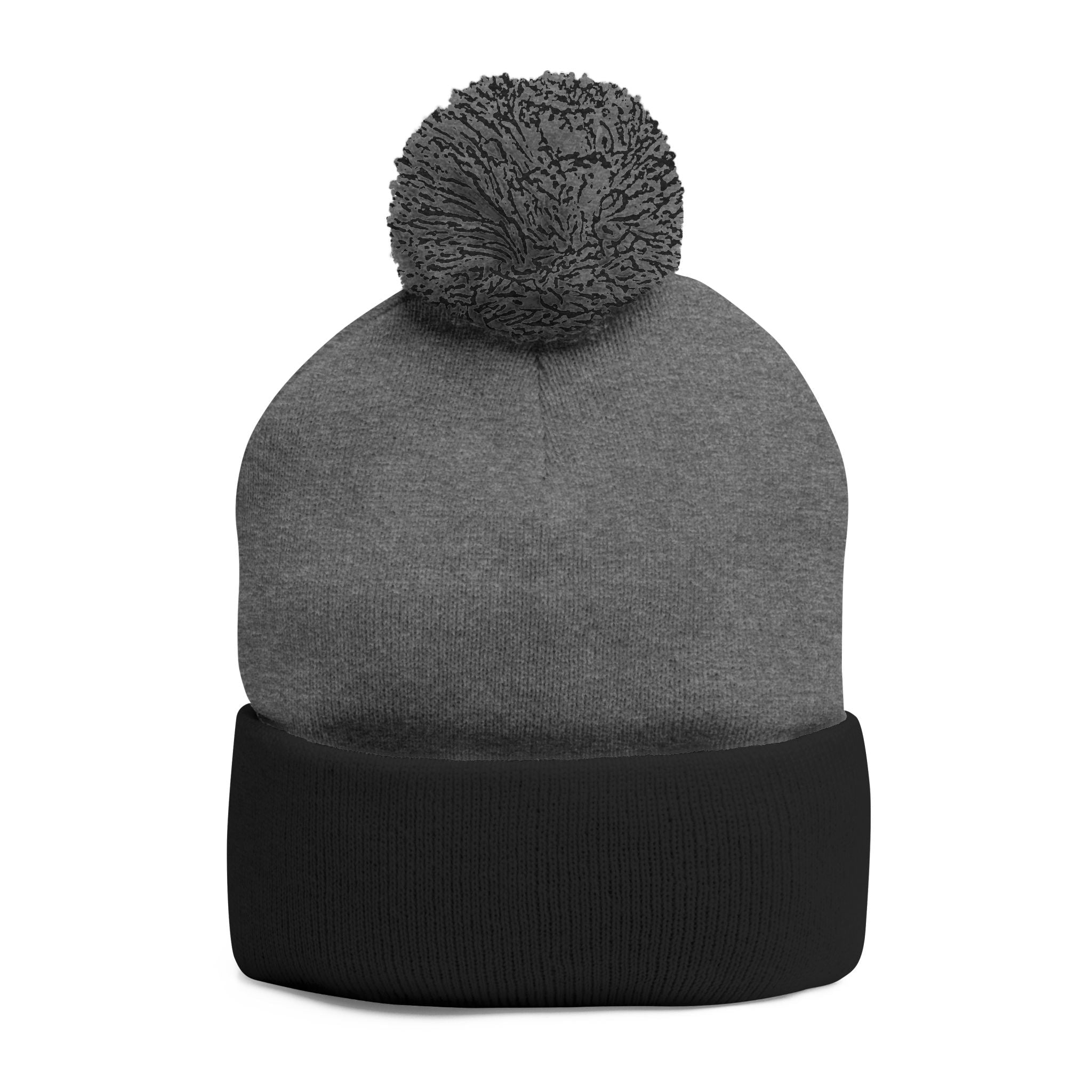 Embroidered Pom - Pom Knit Beanie — Grey Winter Hat with Pink NY Logo - Etna Gift