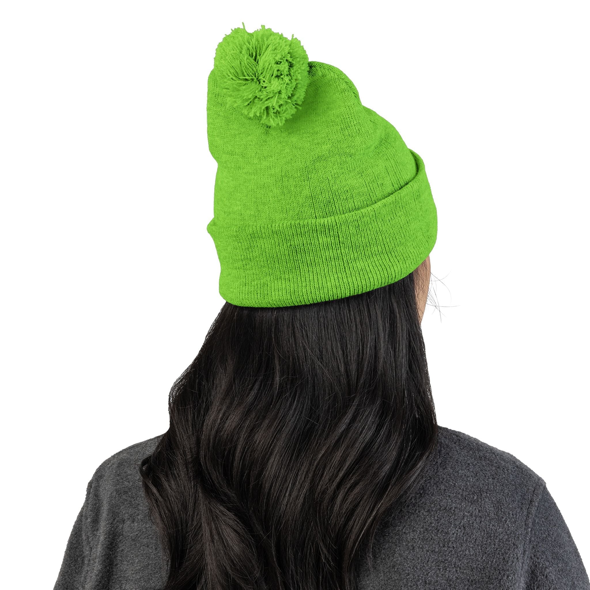 Embroidered Pom - Pom Knit Beanie — Grey Winter Hat with Pink NY Logo - Etna Gift
