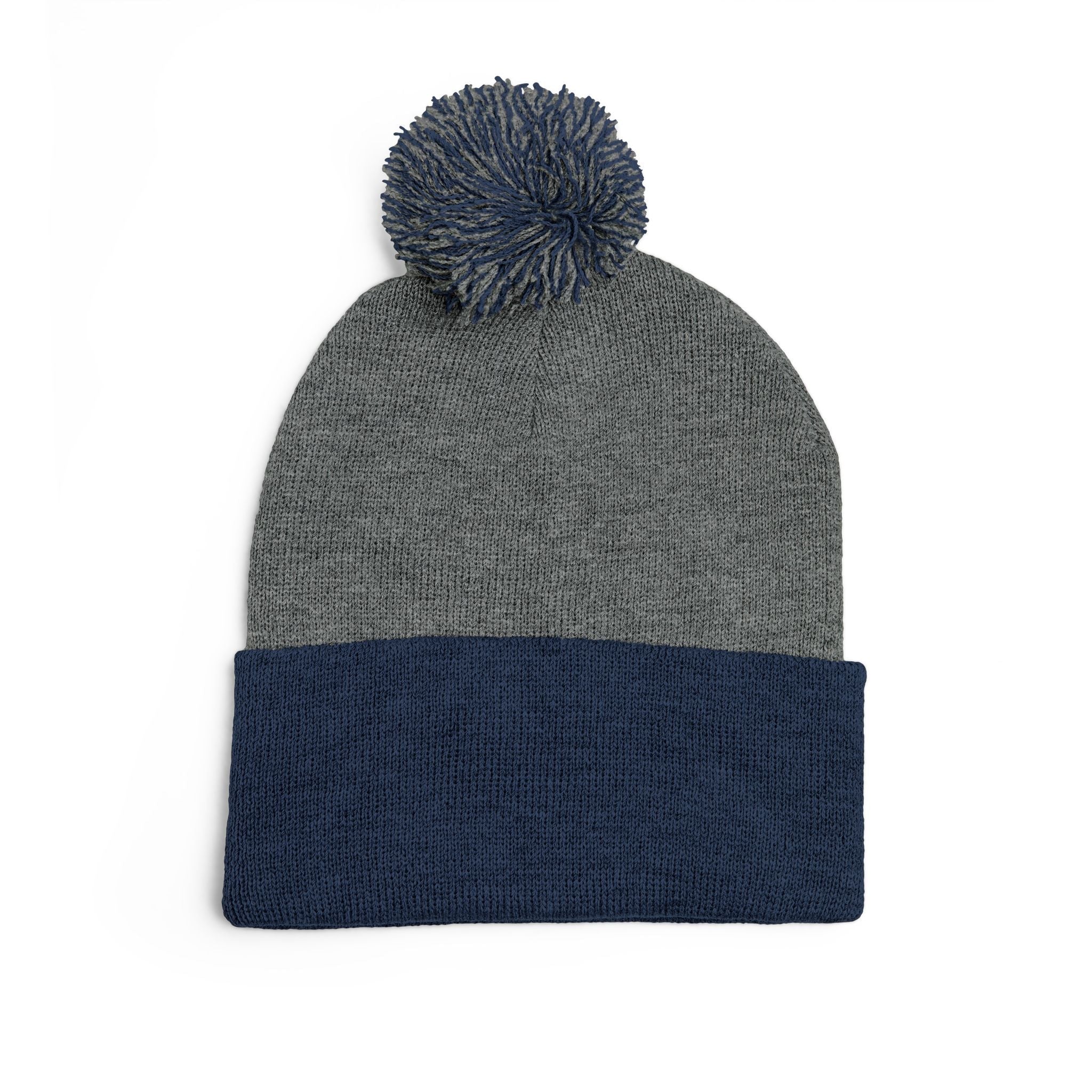 Embroidered Pom - Pom Knit Beanie — Grey Winter Hat with Pink NY Logo - Etna Gift