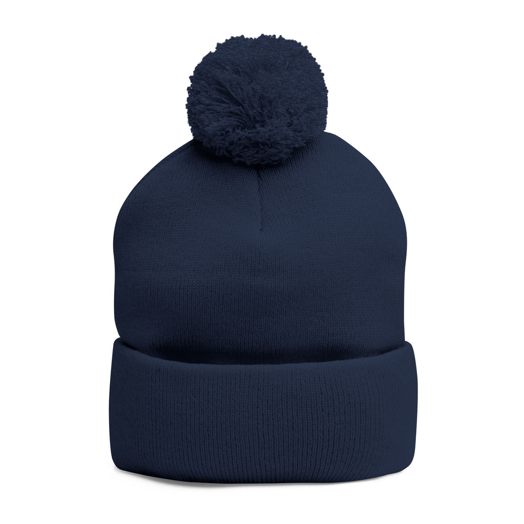 Embroidered Pom - Pom Knit Beanie — Grey Winter Hat with Pink NY Logo - Etna Gift