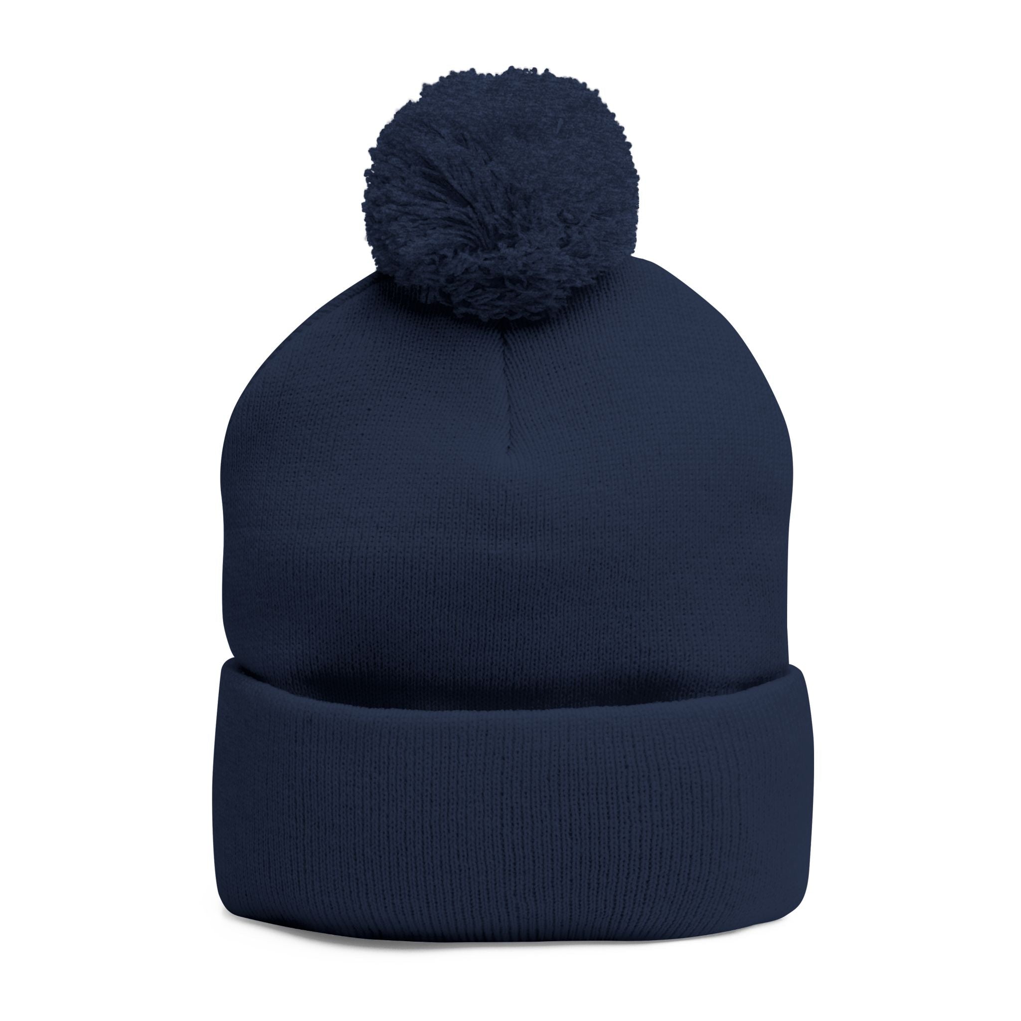 Embroidered Pom - Pom Knit Beanie — Grey Winter Hat with Pink NY Logo - Etna Gift