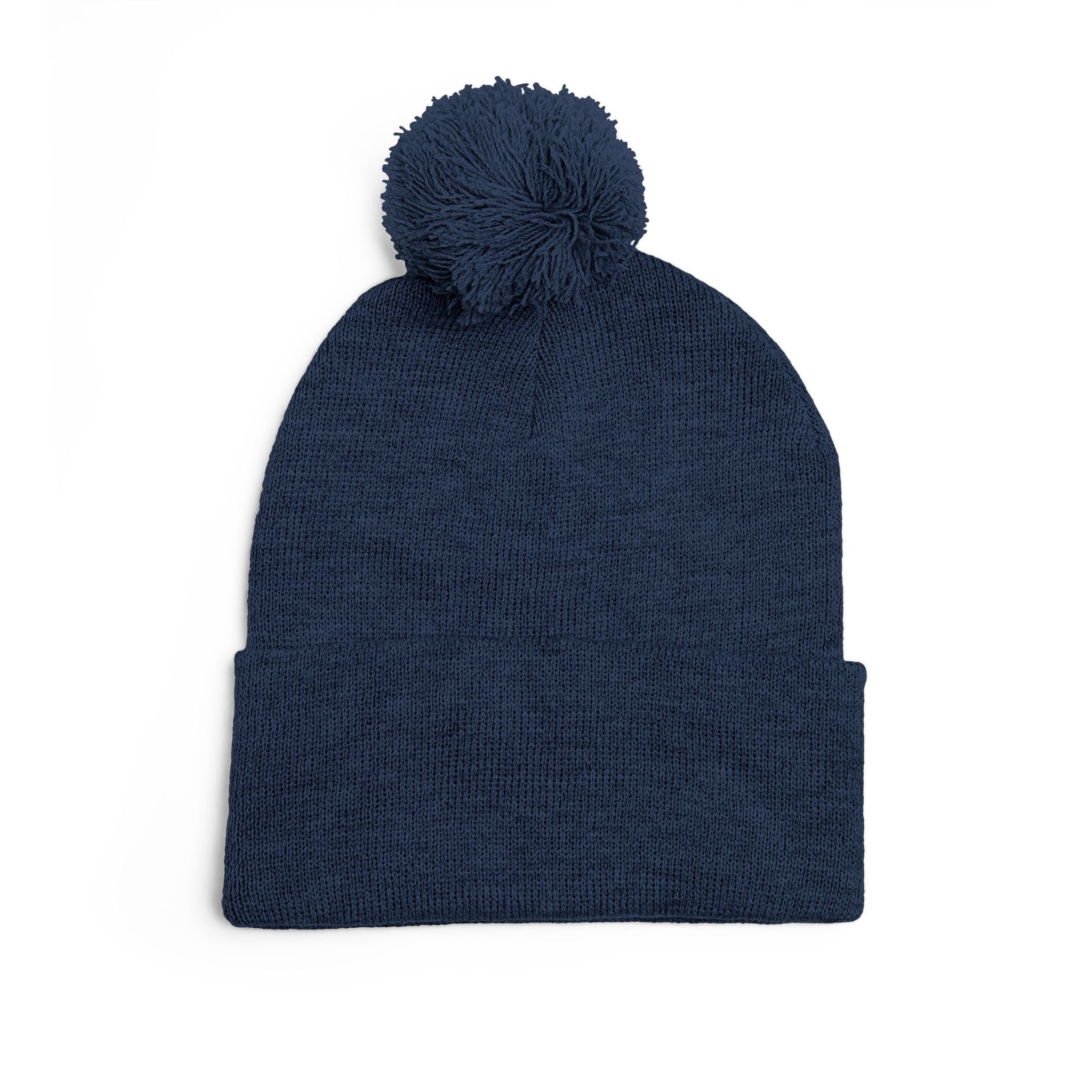 Embroidered Pom - Pom Knit Beanie — Grey Winter Hat with Pink NY Logo - Etna Gift