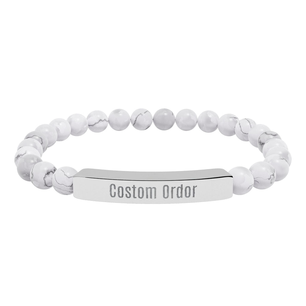 Engravable Natural Stone Bead Bracelet Custom Bar Stretch Bracelet - Etna Gift