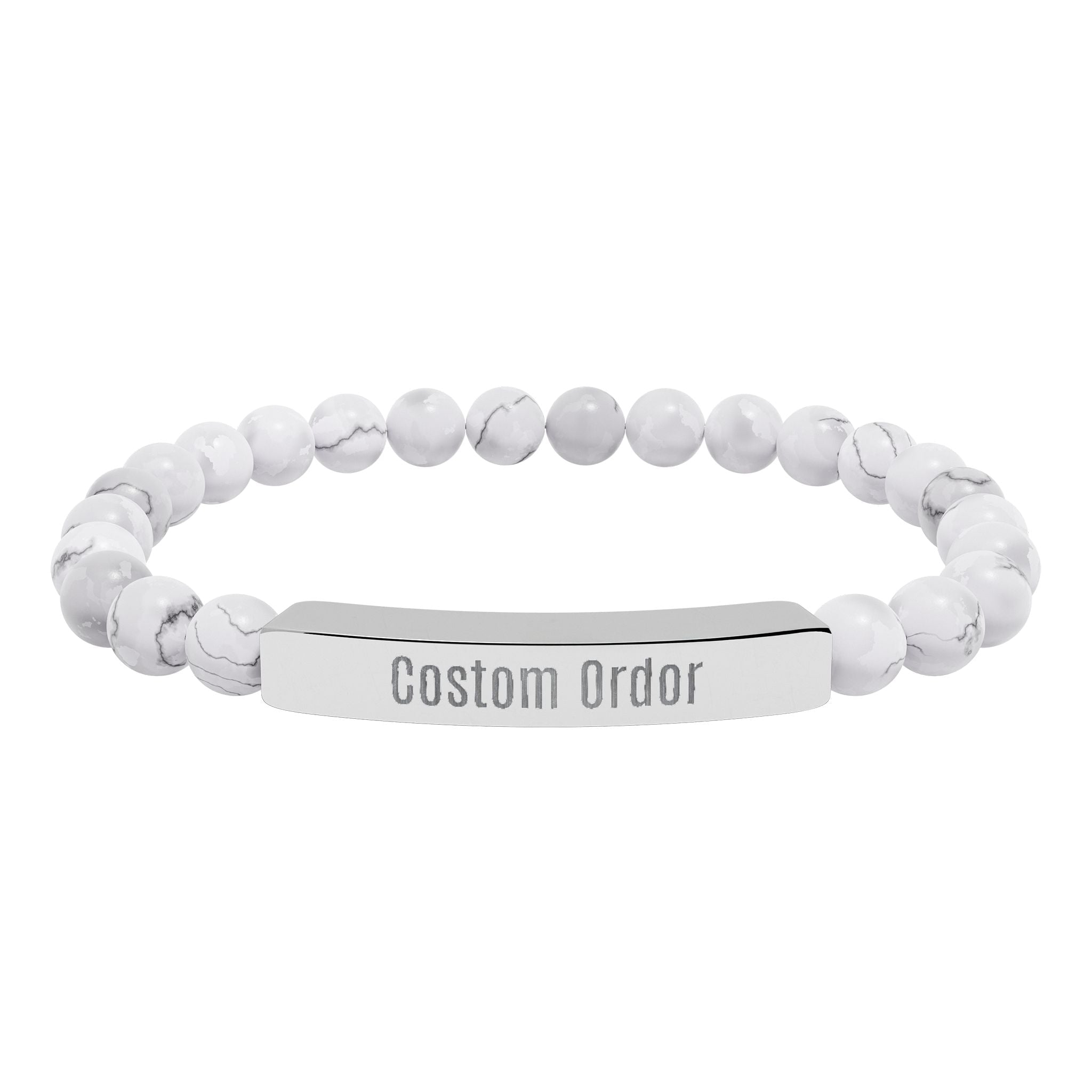 Engravable Natural Stone Bead Bracelet Custom Bar Stretch Bracelet - Etna Gift