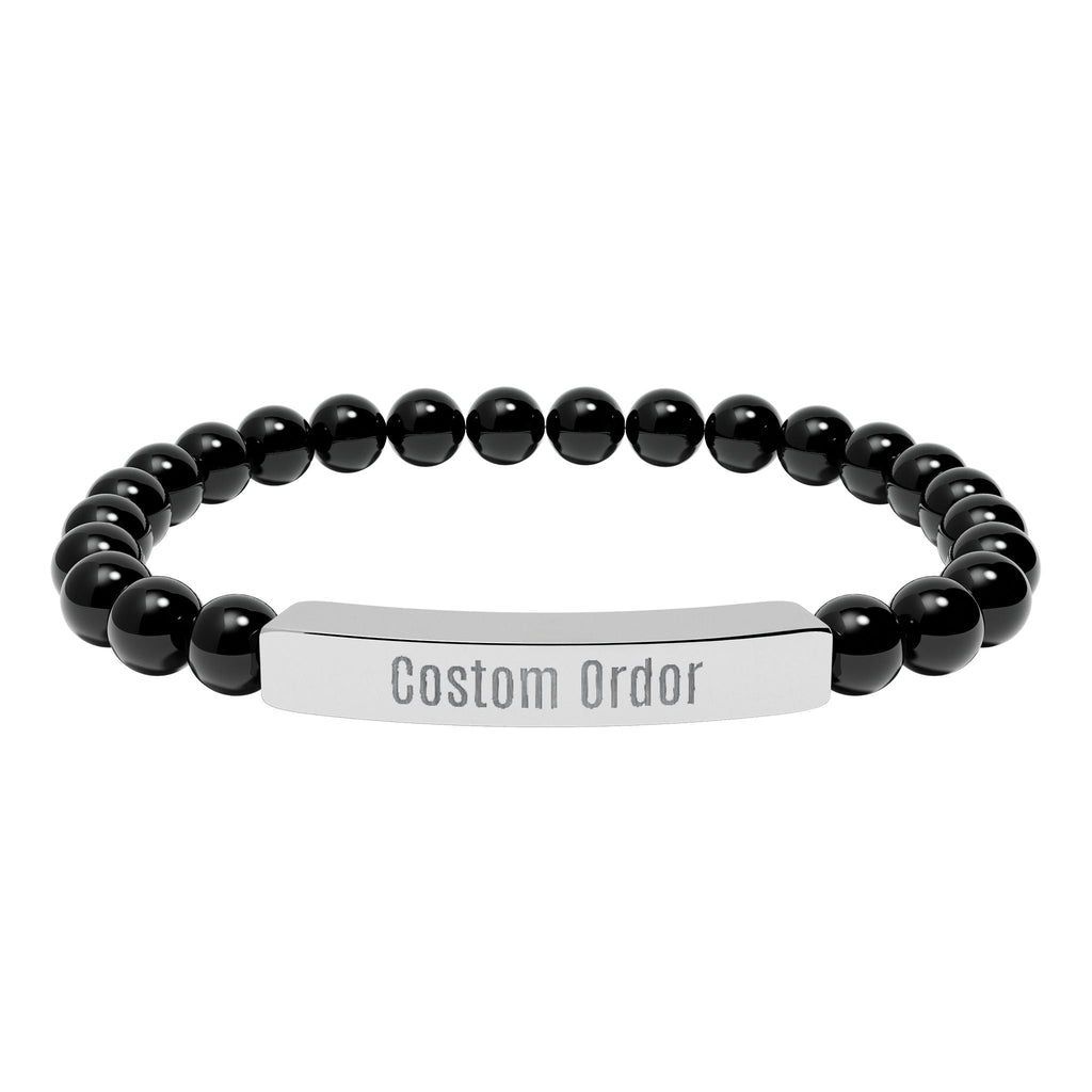 Engravable Natural Stone Bead Bracelet Custom Bar Stretch Bracelet - Etna Gift
