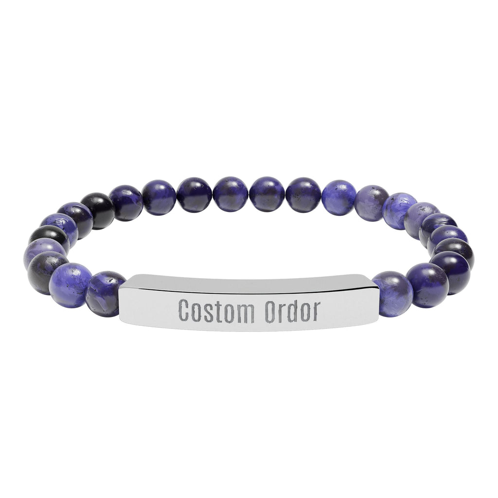 Engravable Natural Stone Bead Bracelet Custom Bar Stretch Bracelet - Etna Gift