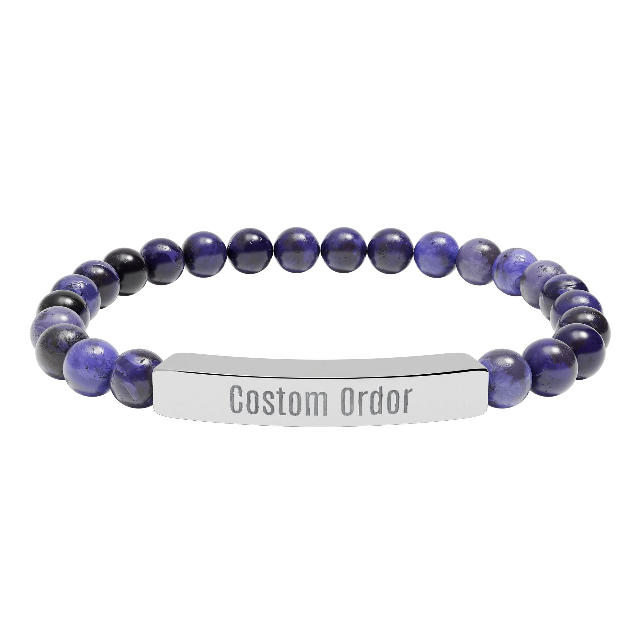Engravable Natural Stone Bead Bracelet Custom Bar Stretch Bracelet - Etna Gift
