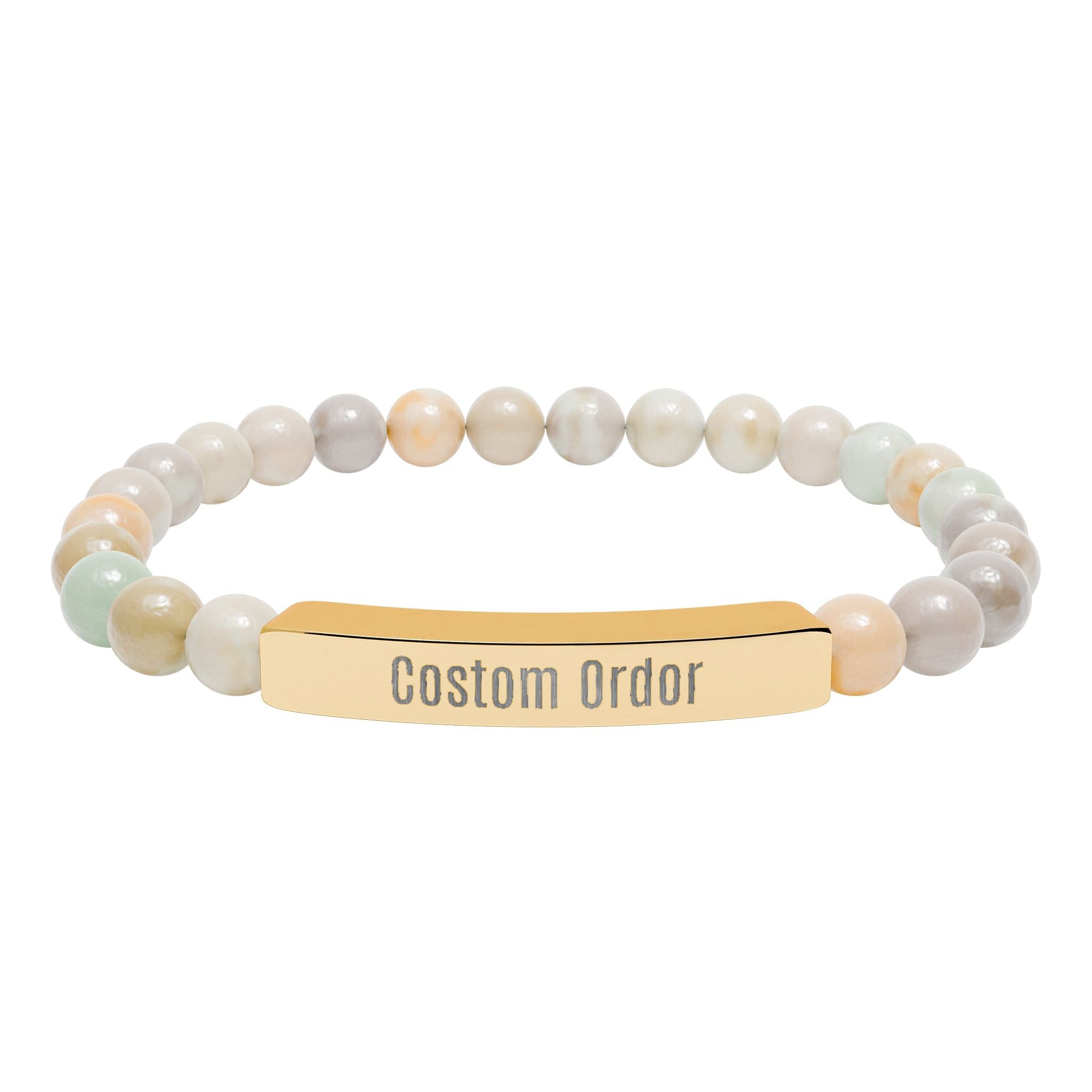 Engravable Natural Stone Bead Bracelet Custom Bar Stretch Bracelet - Etna Gift