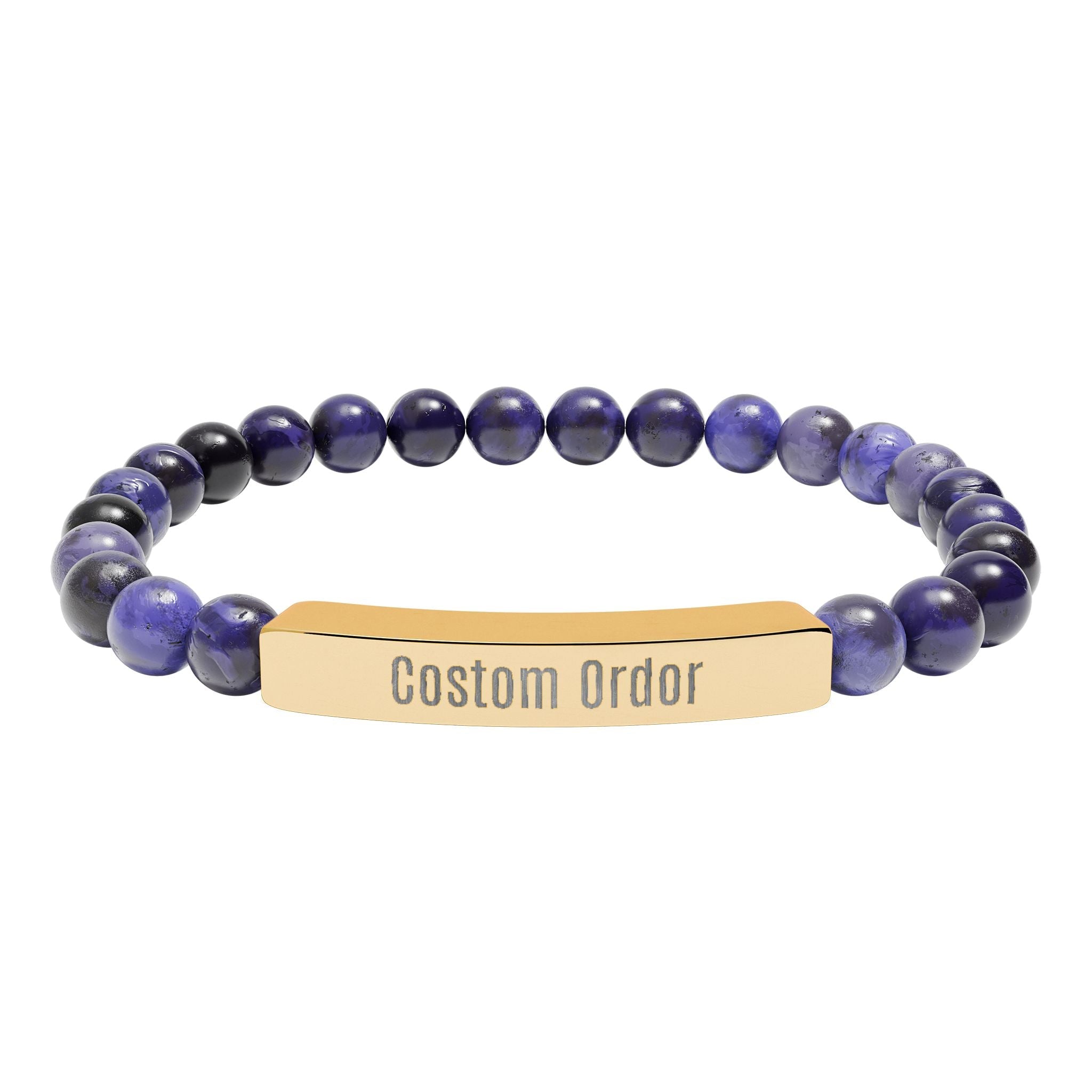 Engravable Natural Stone Bead Bracelet Custom Bar Stretch Bracelet - Etna Gift