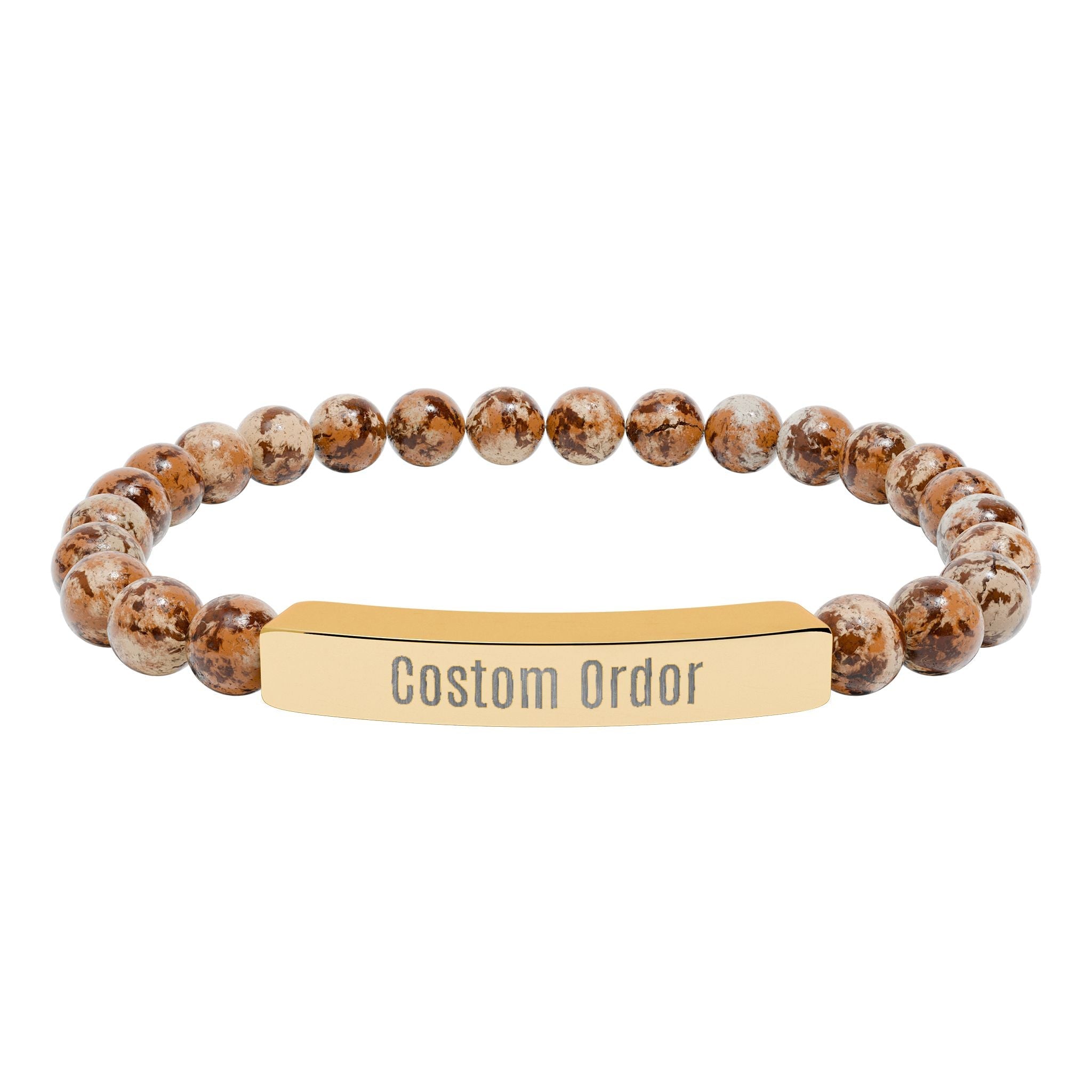 Engravable Natural Stone Bead Bracelet Custom Bar Stretch Bracelet - Etna Gift