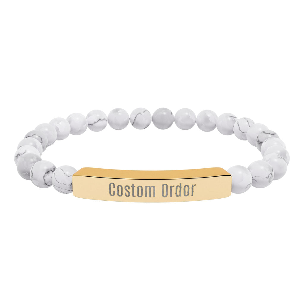 Engravable Natural Stone Bead Bracelet Custom Bar Stretch Bracelet - Etna Gift