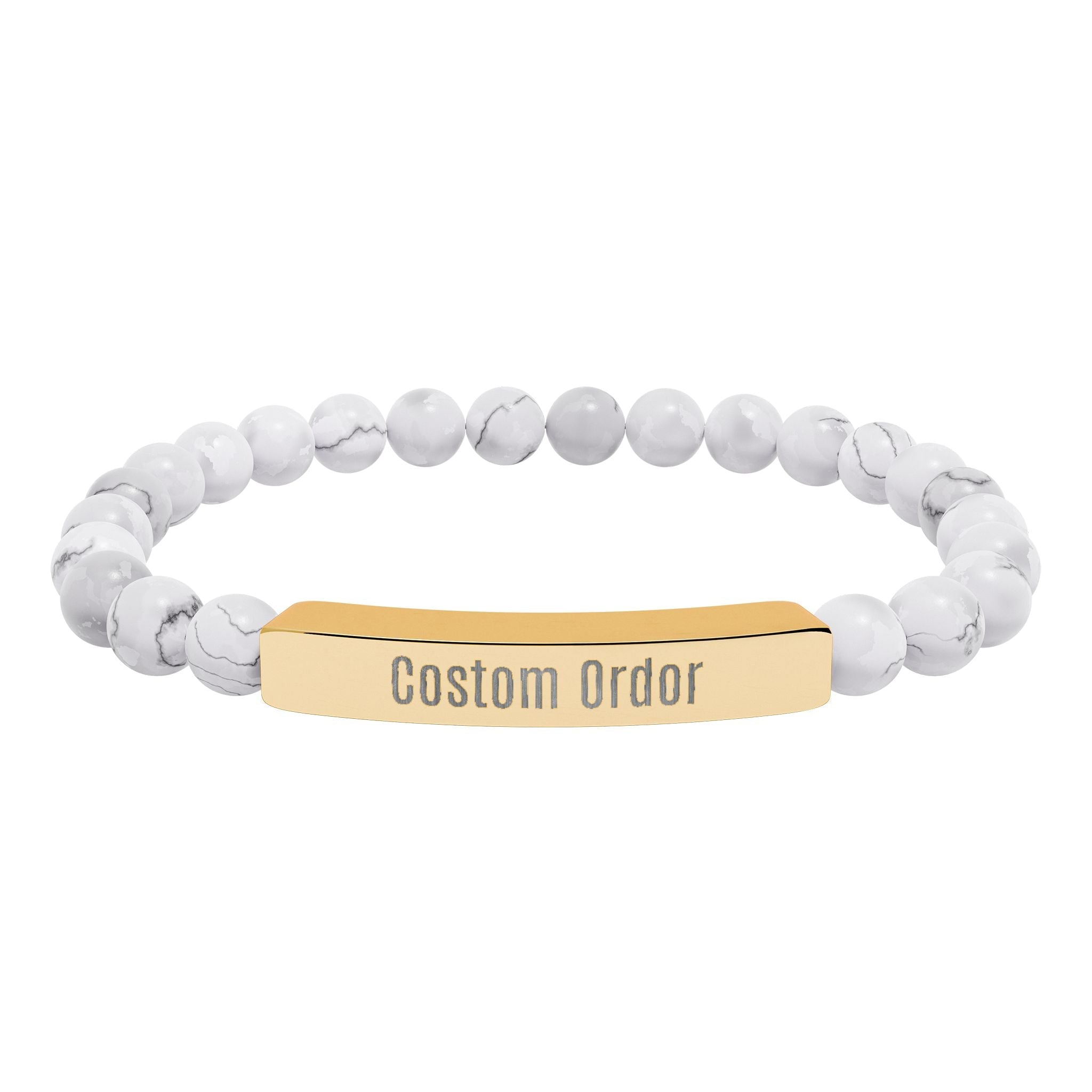 Engravable Natural Stone Bead Bracelet Custom Bar Stretch Bracelet - Etna Gift