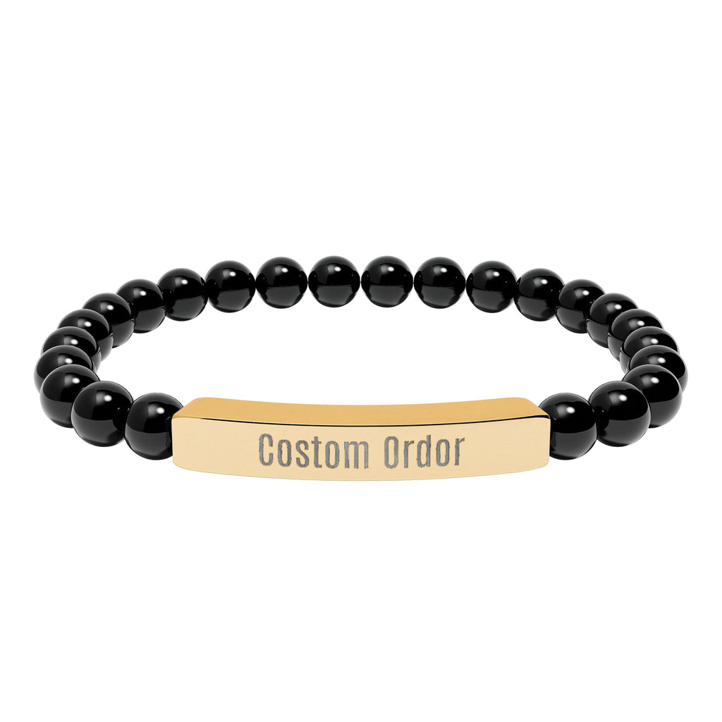 Engravable Natural Stone Bead Bracelet Custom Bar Stretch Bracelet - Etna Gift