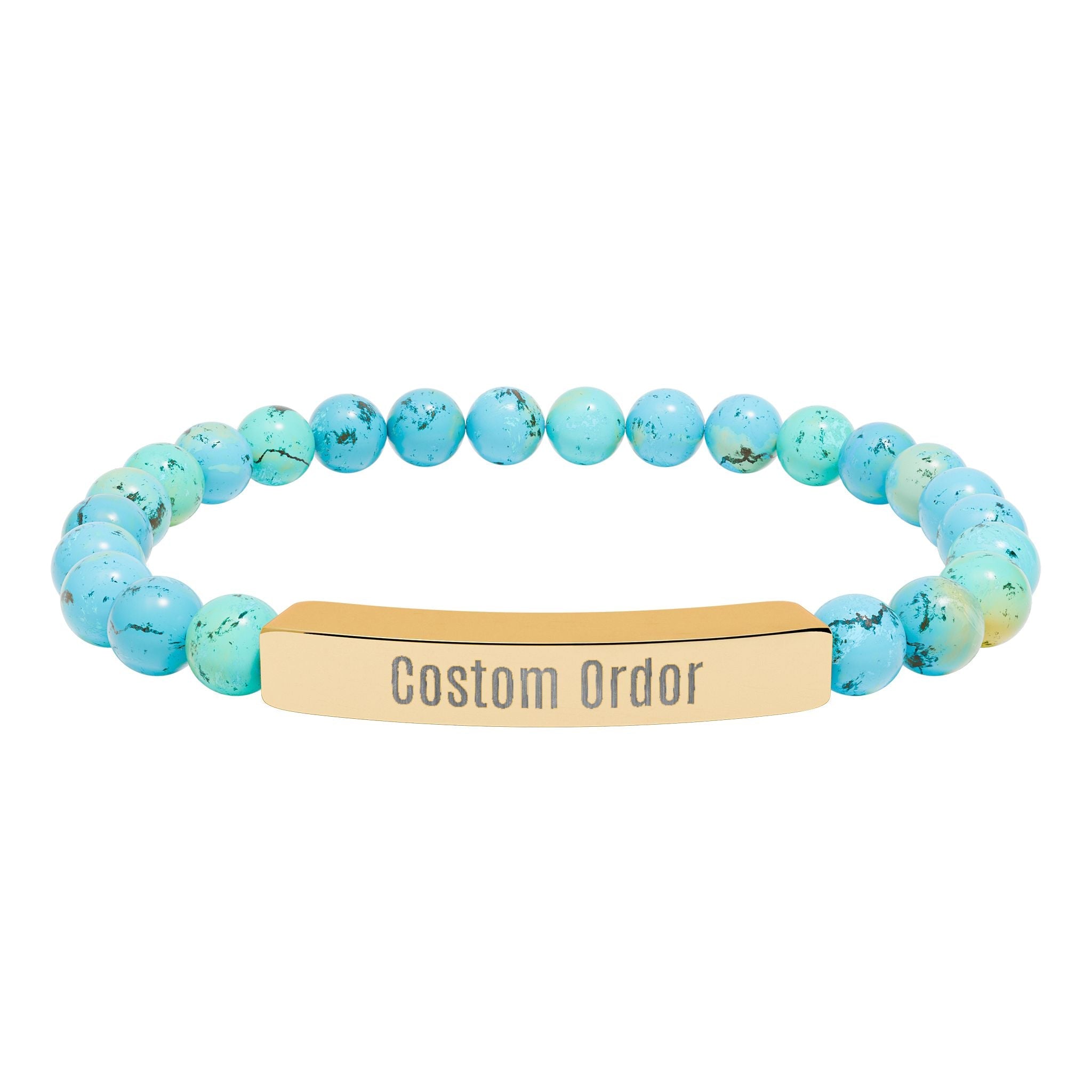 Engravable Natural Stone Bead Bracelet Custom Bar Stretch Bracelet - Etna Gift