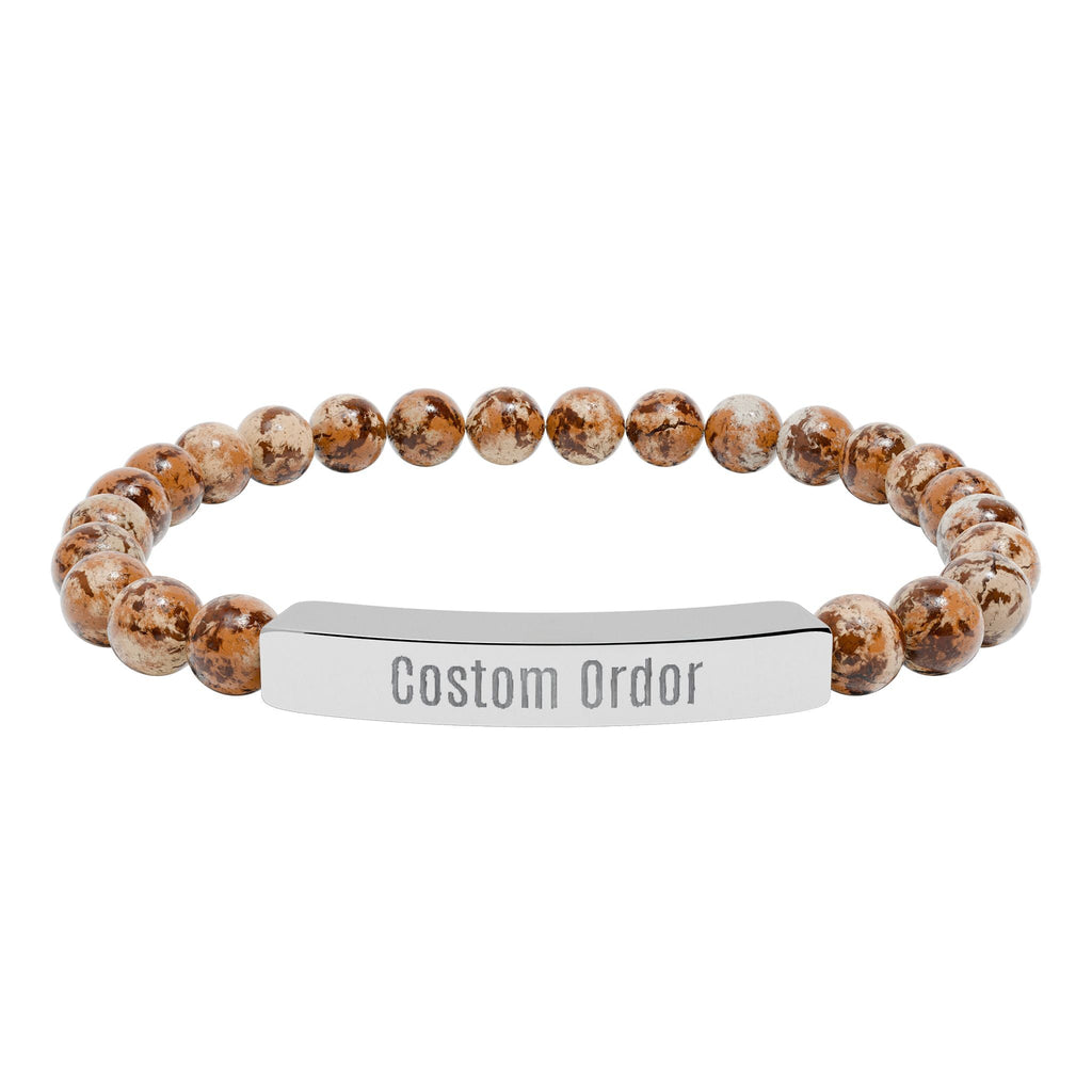 Engravable Natural Stone Bead Bracelet Custom Bar Stretch Bracelet - Etna Gift