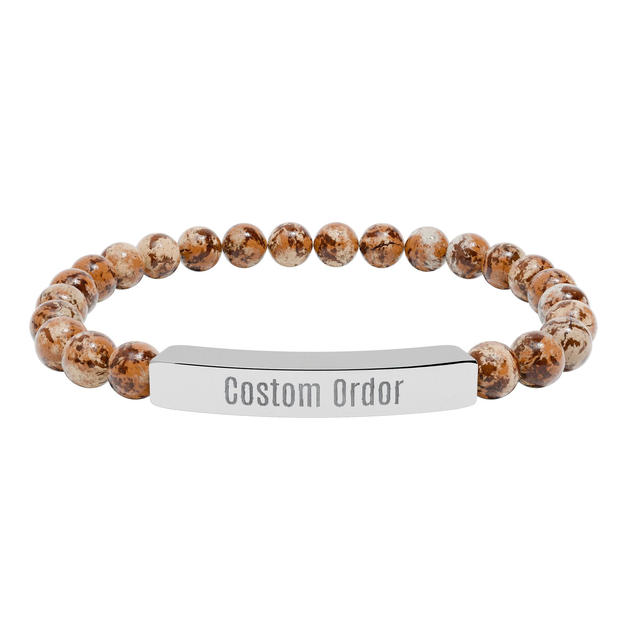Engravable Natural Stone Bead Bracelet Custom Bar Stretch Bracelet - Etna Gift