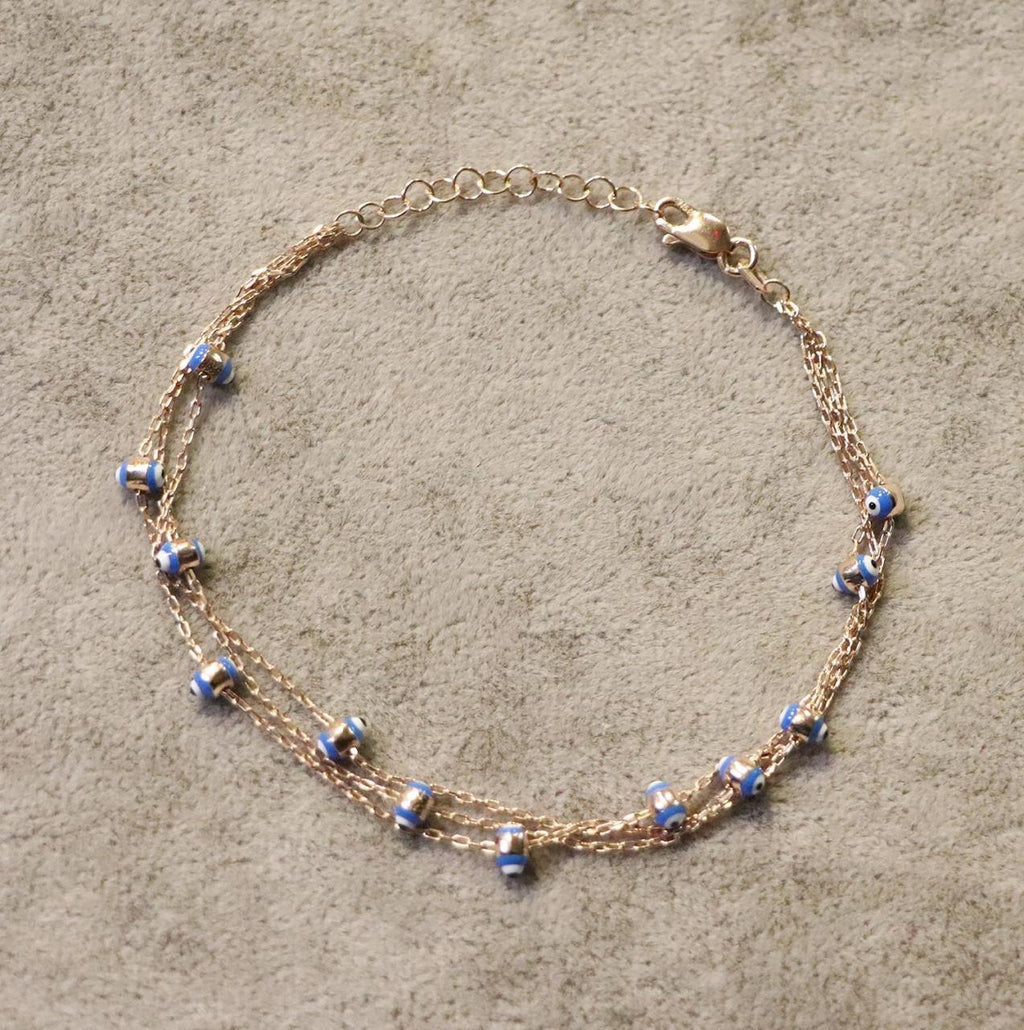 Evil eye charm silver 3 row bracelet 925 sterling rose silver bracelet - Etna Gift