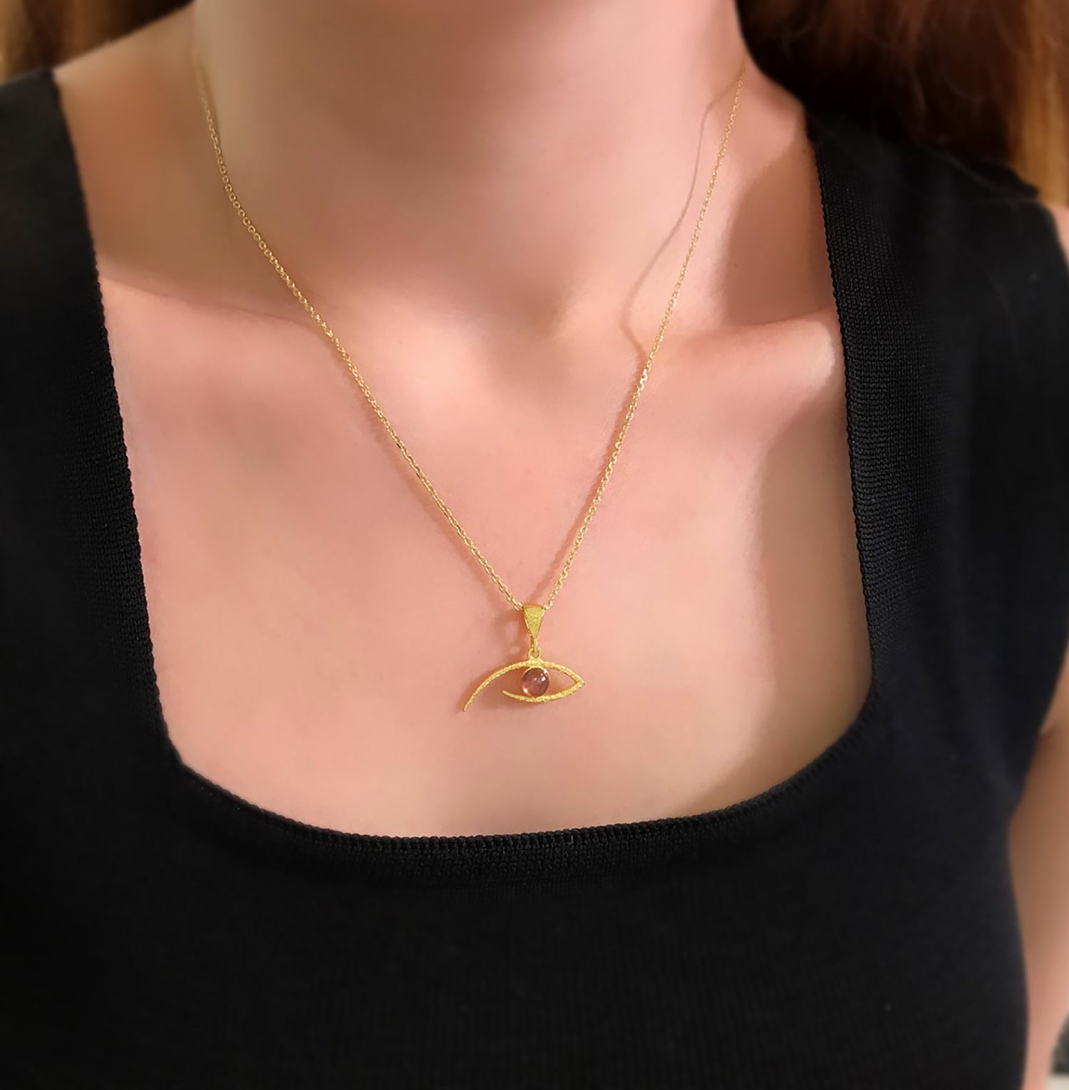 Eye necklace tourmaline 925 sterling silver eye tourmaline necklace yellow - Etna Gift