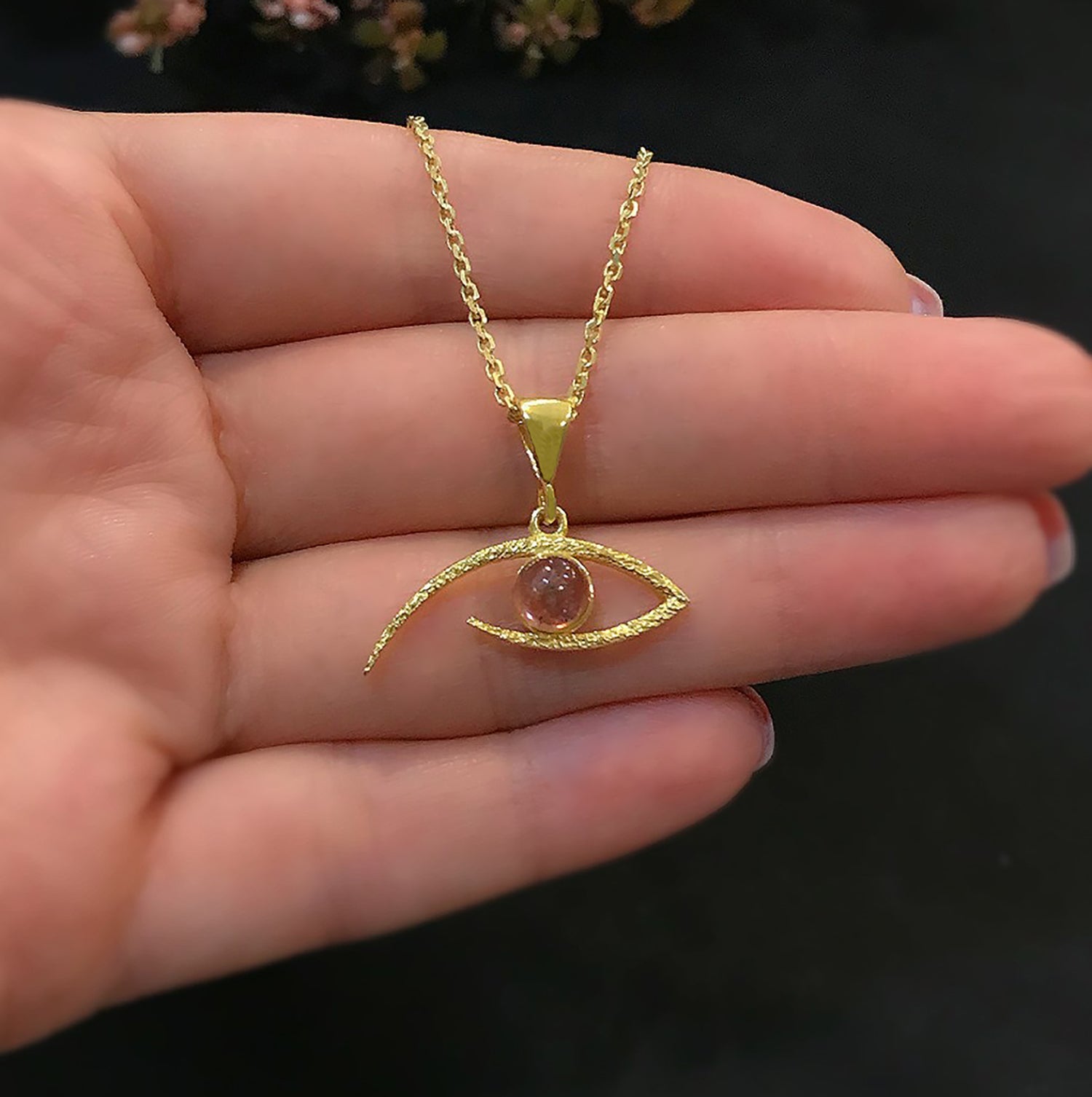 Eye necklace tourmaline 925 sterling silver eye tourmaline necklace yellow - Etna Gift