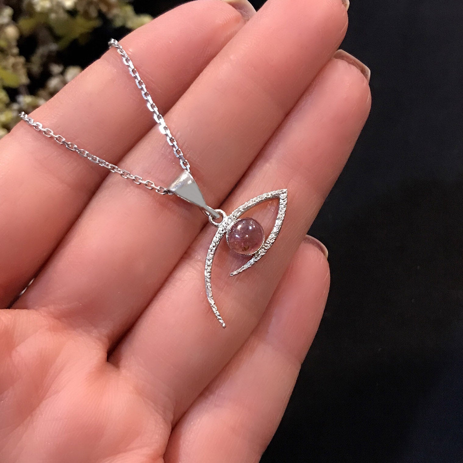 Eye necklace tourmaline 925 sterling silver tourmaline eye necklace - Etna Gift