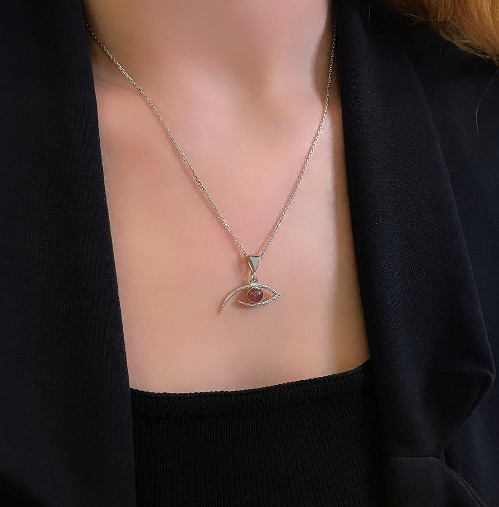 Eye necklace tourmaline 925 sterling silver tourmaline eye necklace - Etna Gift