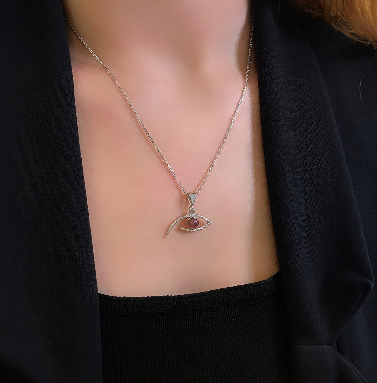 Eye necklace tourmaline 925 sterling silver tourmaline eye necklace - Etna Gift