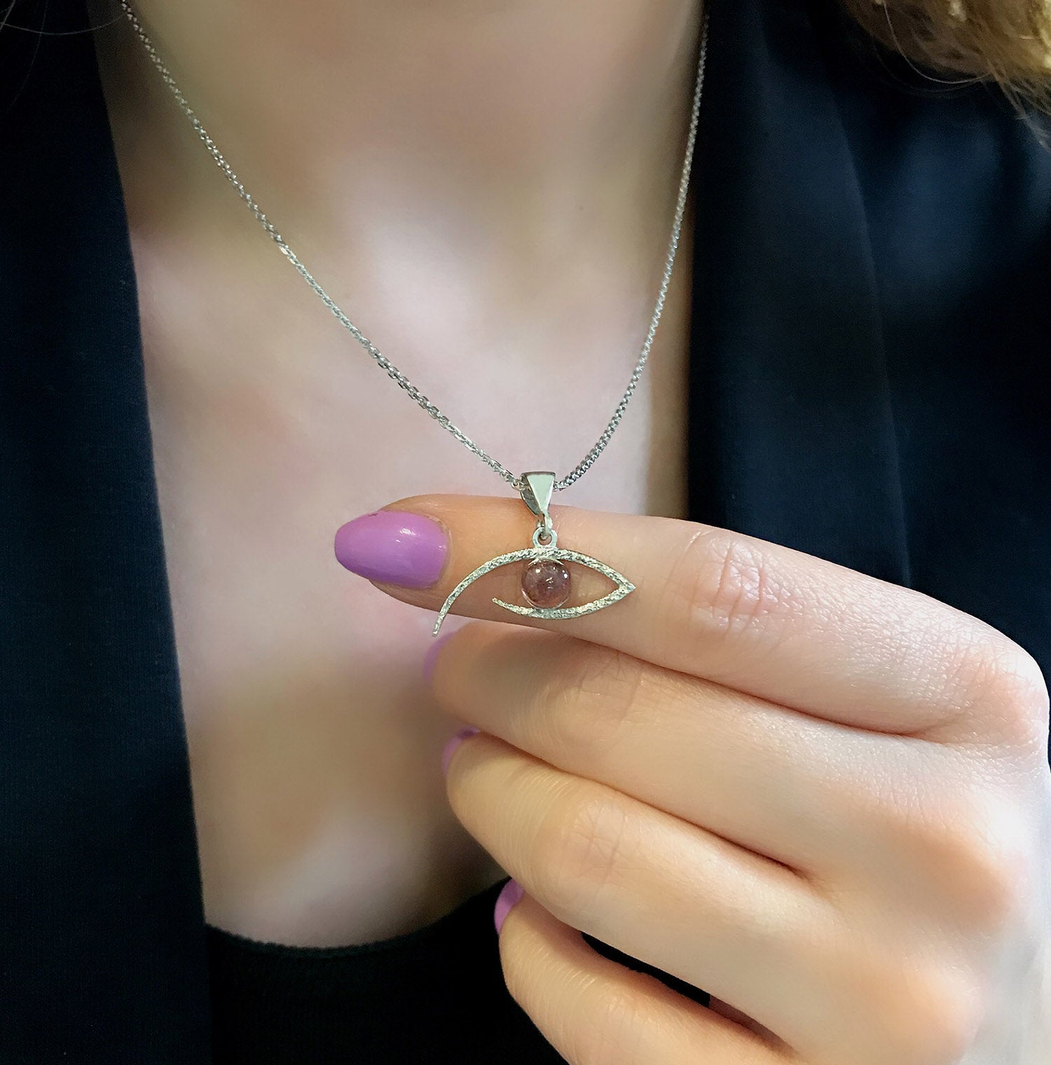Eye necklace tourmaline 925 sterling silver tourmaline eye necklace - Etna Gift