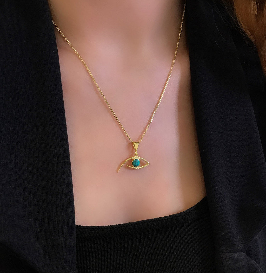 Eye necklace turquoise 925 sterling silver eye necklace yellow - Etna Gift