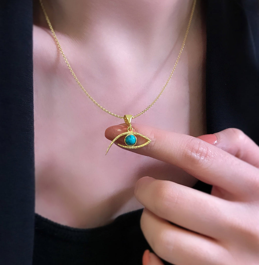 Eye necklace turquoise 925 sterling silver eye necklace yellow - Etna Gift