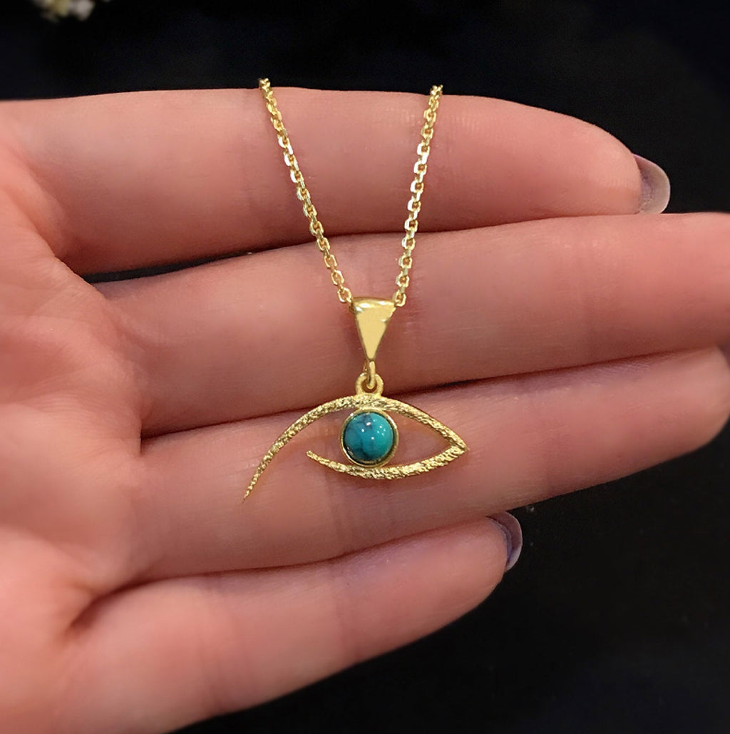 Eye necklace turquoise 925 sterling silver eye necklace yellow - Etna Gift