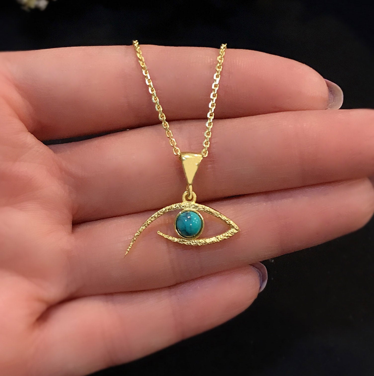 Eye necklace turquoise 925 sterling silver eye necklace yellow - Etna Gift