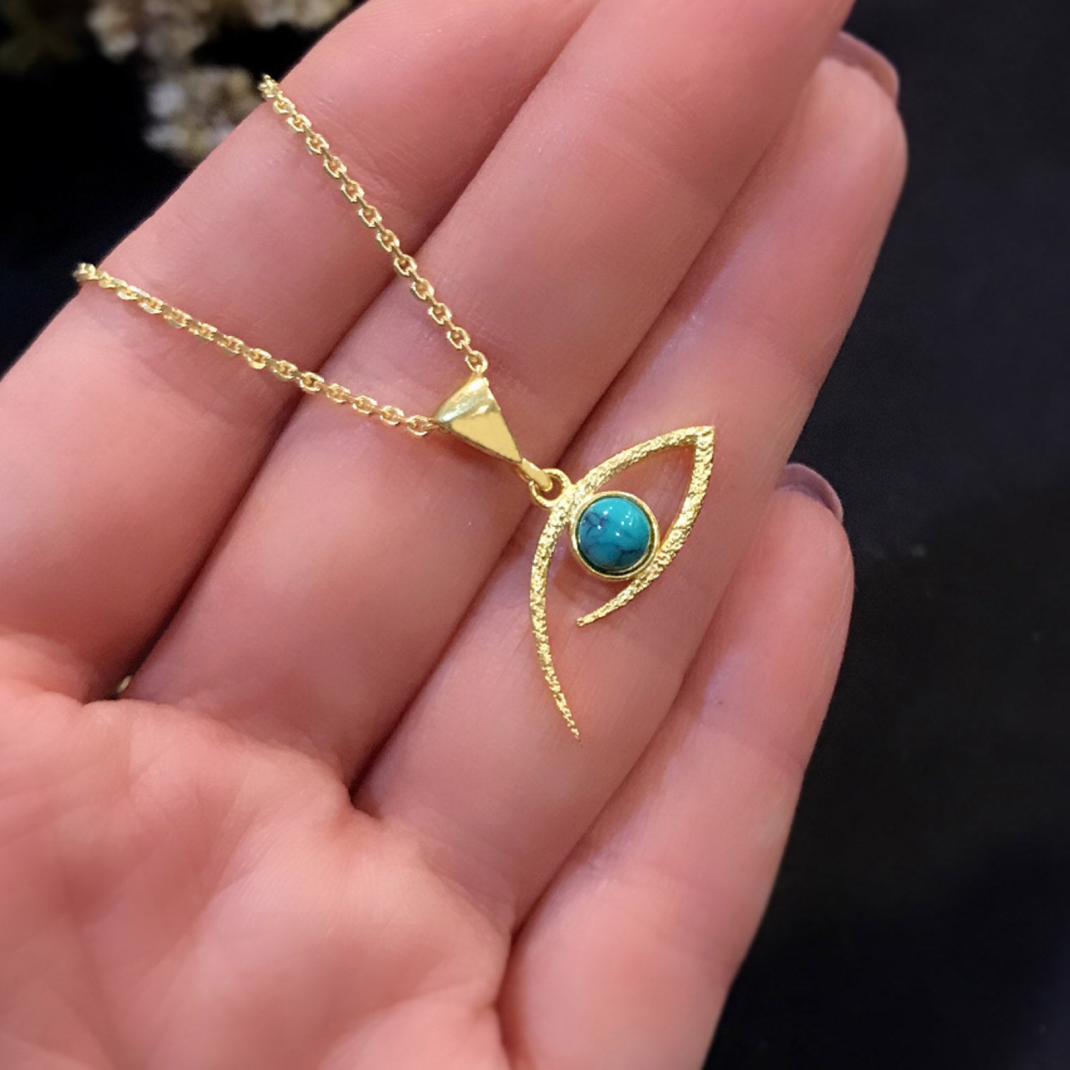 Eye necklace turquoise 925 sterling silver eye necklace yellow