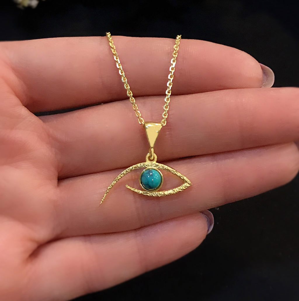 Eye necklace turquoise 925 sterling silver eye necklace yellow