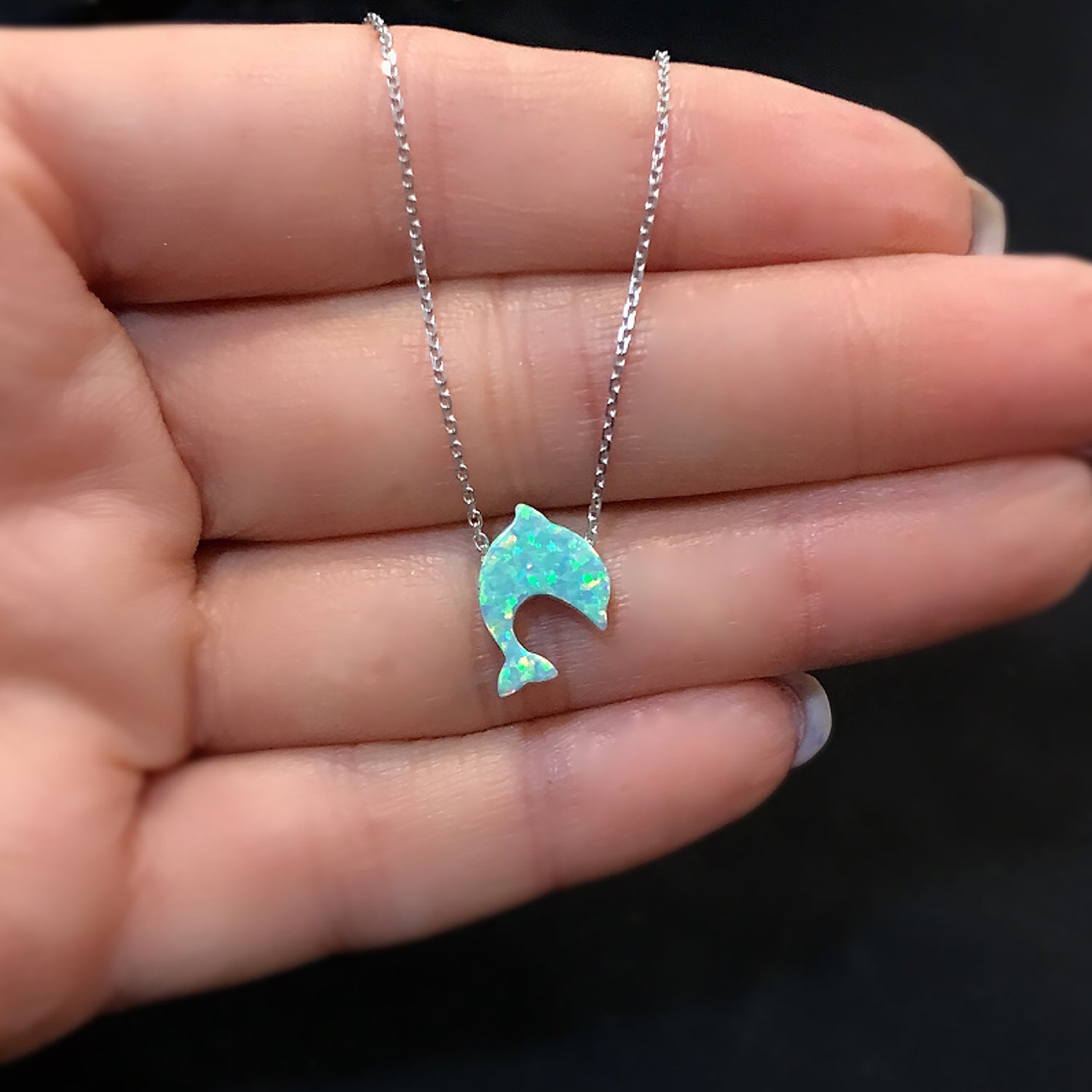 Fish necklace 925 sterling silver fish necklace green - Etna Gift