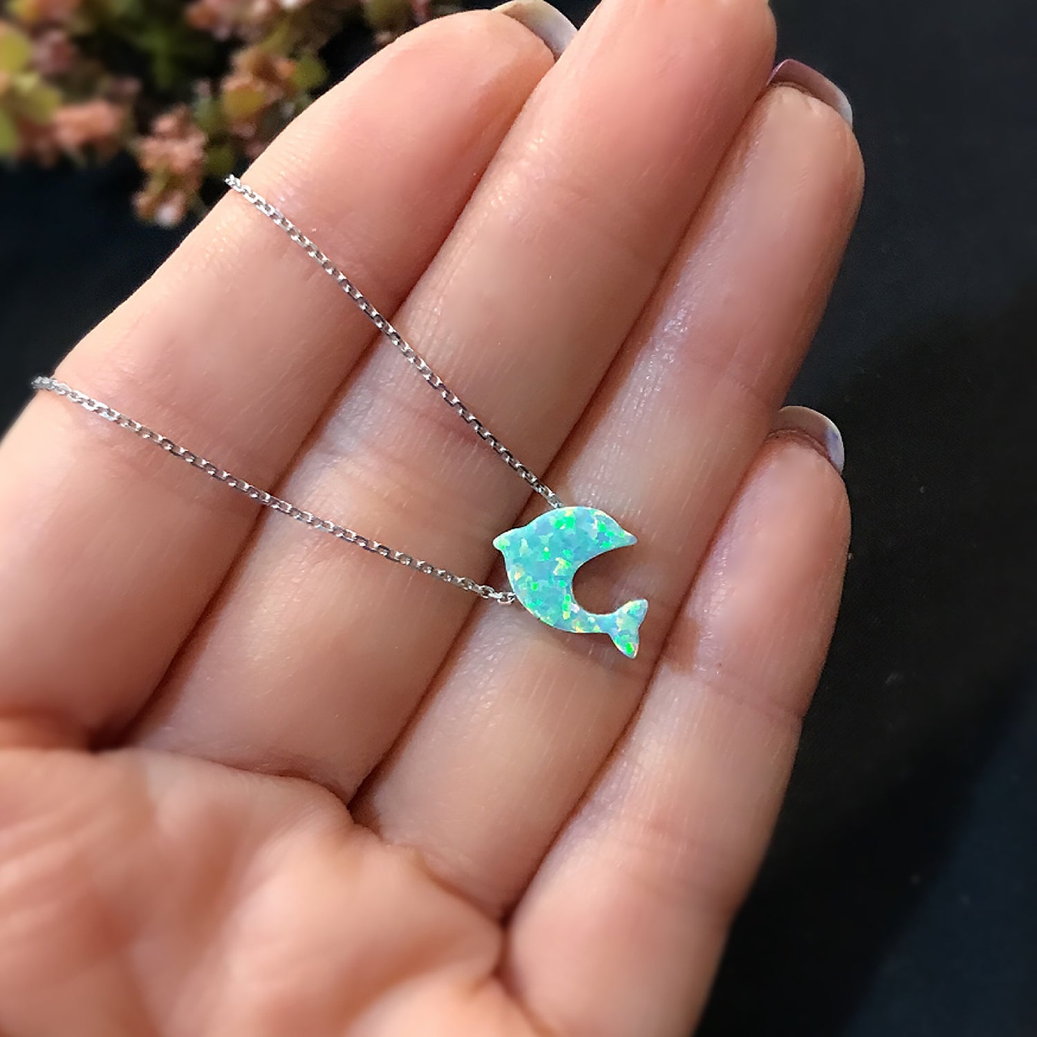 Fish necklace 925 sterling silver fish necklace green - Etna Gift
