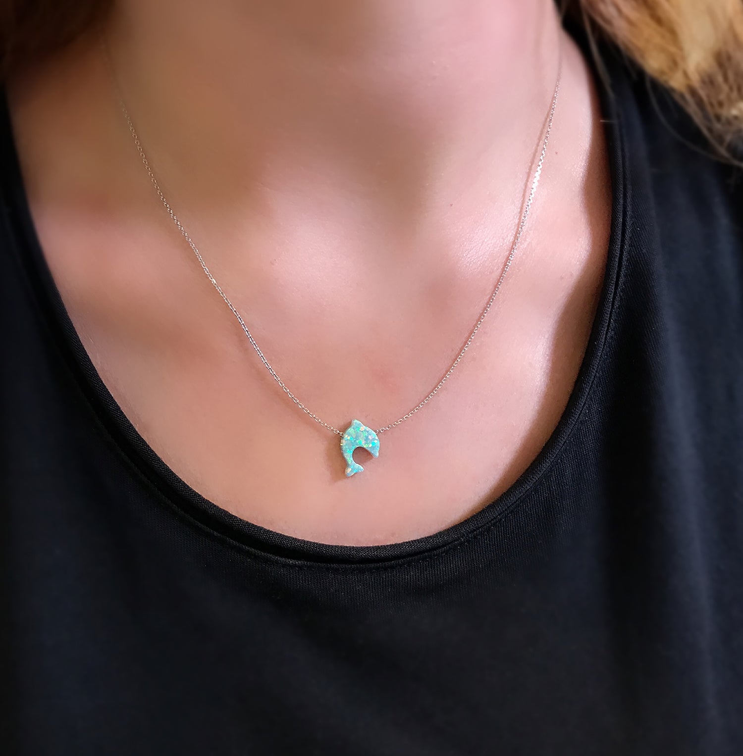 Fish necklace 925 sterling silver fish necklace green - Etna Gift