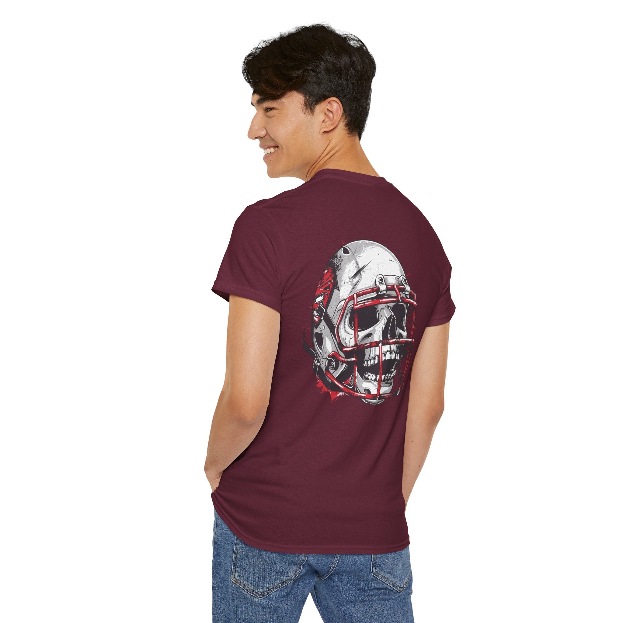 Football Helmet Skull Tee Grunge Sports Graphic T-Shirt - Etna Gift
