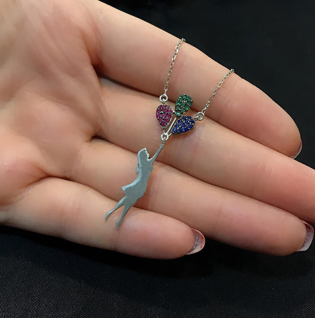Girl holding a balloon 925 sterling silver girl holding a balloon - Etna Gift