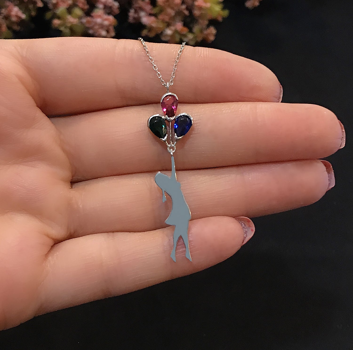 Girl holding a balloon 925 sterling silver girl holding a balloon - Etna Gift
