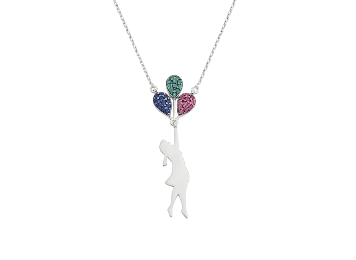 Girl holding a balloon 925 sterling silver girl holding a balloon - Etna Gift