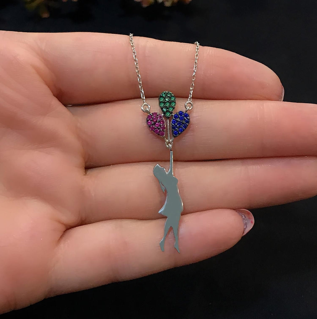 Girl holding a balloon 925 sterling silver girl holding a balloon - Etna Gift