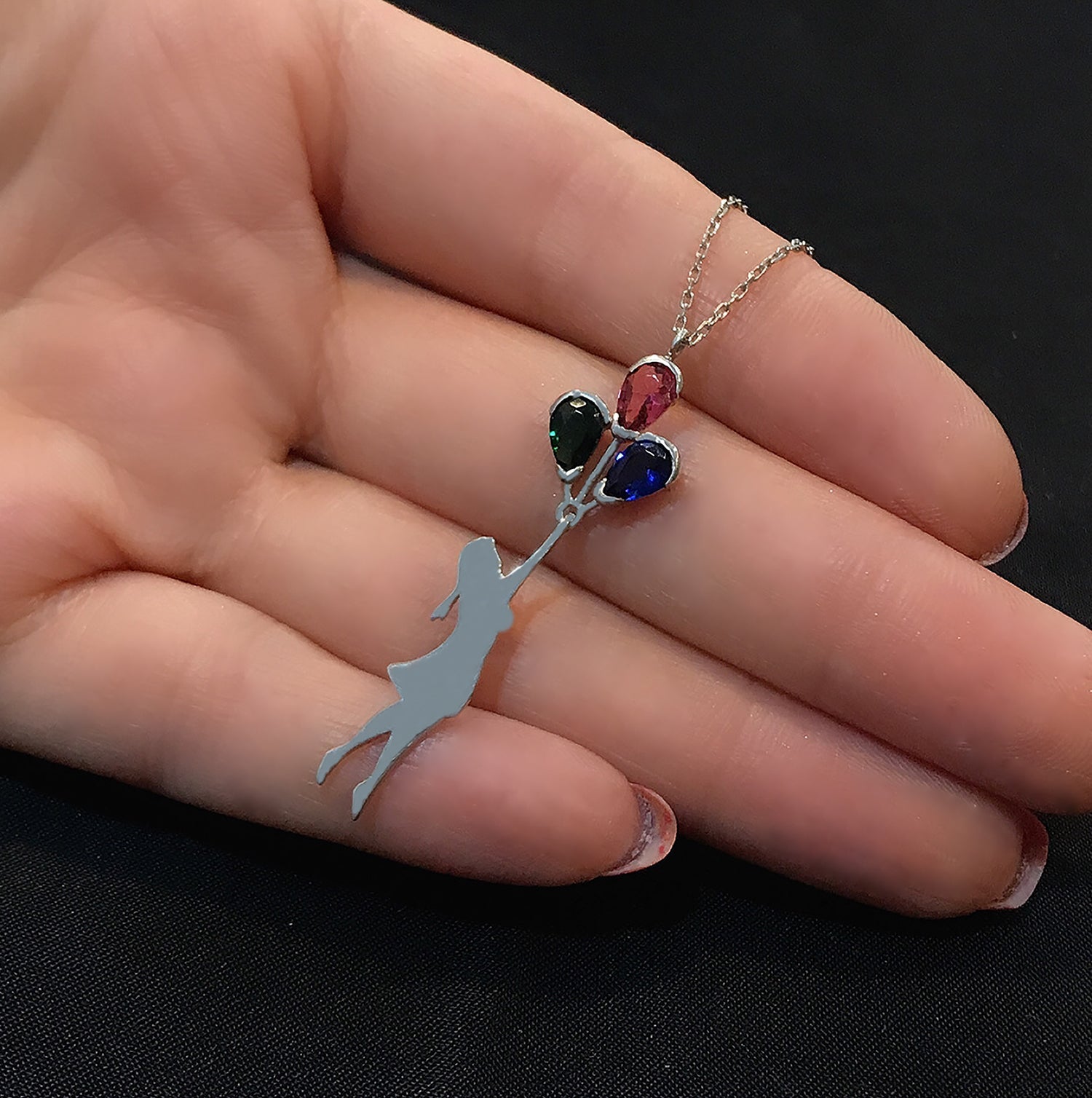 Girl holding a balloon 925 sterling silver girl holding a balloon - Etna Gift